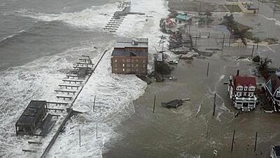 The famous Boardwalk in Atlantic City. Hurricane Sandy made landfall in New Jersey at about 8pm local time last night.