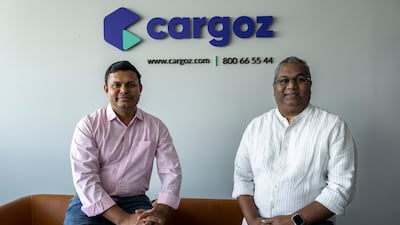 Lijo Antony, co-founder and chief technology officer at Cargoz, left, and Premlal Pullisserry, co-founder and chief executive. Ahmed Ramzan / The National