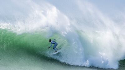 Caio Ibelli of Brazil in action in the Meo Pro Portugal surfing event as part of the World Surf League at Supertubos beach in Peniche, Portugal. EPA