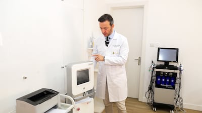 Dr Crisafulli showing the equipment in the cosmetic room at the Cosmo Health Medical Centre in Dubai