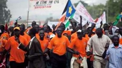 Supporters of the Southern Sudan Youth Forum for Referendum march through the Southern Sudan capital of Juba.