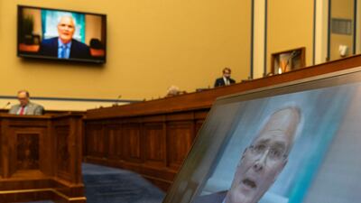 Darren Woods, chief executive of ExxonMobil, testifies during a House Committee on Oversight and Reform hearing in Washington. AP