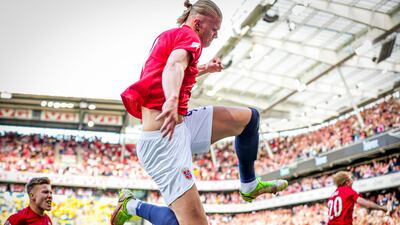Norway forward Erling Haaland celebrates scoring the opening goal against Sweden in their Nations League match in Oslo on June 12, 2022. AFP