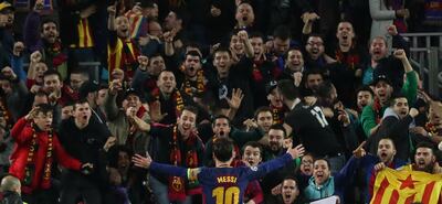 Barcelona’s Lionel Messi celebrates scoring against Chelsea and they will expect to get past Roma in the quarter-finals of the Champions League. Susana Vera / Reuters
