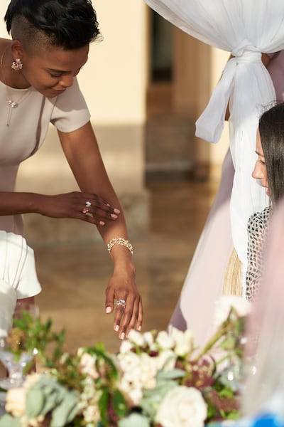 A model presents Sheikha Sana's fine jewellery creations. Courtesy Sana Al Maktoum Fine Jewellery
