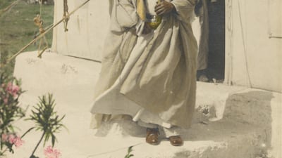 Emir Abdullah in front of his tent in Amman in April 1921, when meetings of British, Arab, and Bedouin officials were held. Courtesy: Library of Congress, Prints & Photographs Division