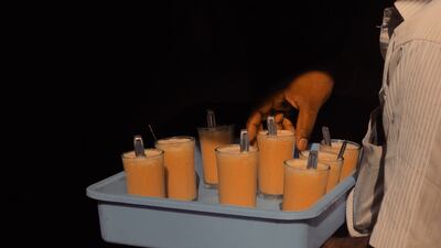 Jigarthanda glasses lined up to be distributed to customers in Madurai