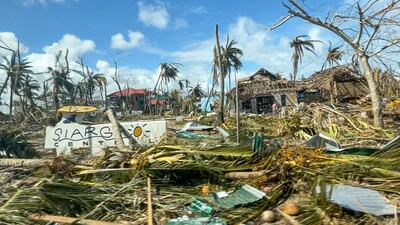 Wreckage left by Typhoon Rai in Siargao Island, the Philippines. AP