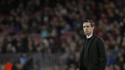 Valencia manager Gary Neville is under increasing pressure following a winless start in the Primera Liga and now a 7-0 thrashing in the Copa del Rey. Alejandro Garcia / EPA