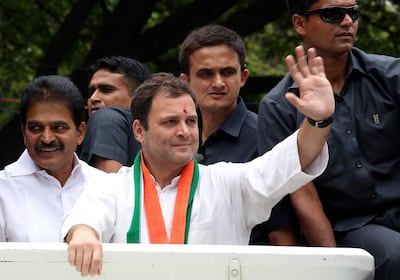 Indian Congress president Rahul Gandhi waves to his supporters during a political rally in Bangalore, India, 09 May 2018. Mr Gandhi has expressed his ambition to run for prime minister in next year's general electiosn. Jagadeesh NV / EPA