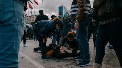 Tunisia's security forces clashed with hundreds of protesters calling for the ousting of President Kais Saied in downtown Tunis. Erin Clare Brown / The National