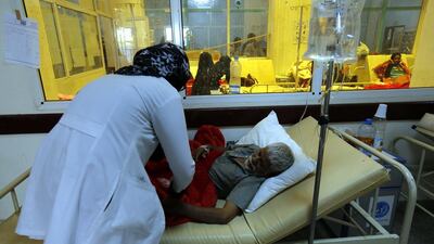 yemeni cholera patients receive treatment at a hospital in Sanaa on June 22, 2017. Yahya Arhab / EPA