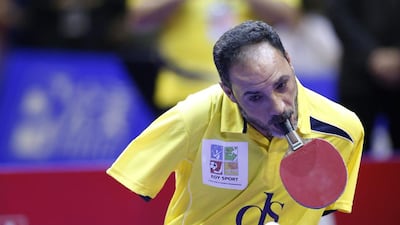 Armless Egyptian Para Table Tennis champion Ibrahim Hamato returns a shot during his exhibition match ahead of the World Team Table Tennis Championship finals in Kuala Lumpur. Vincent Thian / AP Photo