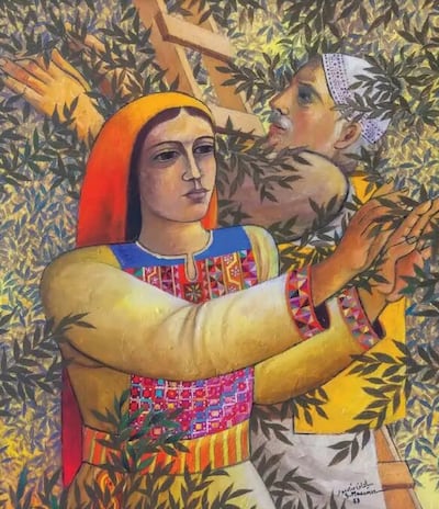 Olive Harvest (1988) by Sliman Mansour. Photo: Sliman Mansour