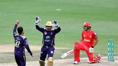 Quetta's Mohammad Nawaz takes the wicket of Islamabad's Rizwan Hussain.