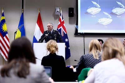 Australian officer and member of MH-17 Joint Investigation Team Davic McLean speaks during a press conference on the results of the ongoing investigation into other parties involved in the downing of flight MH17. AFP