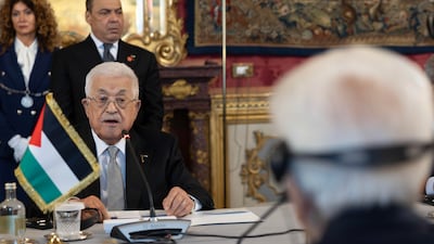 Mr Abbas during the meeting with Mr Mattarella. EPA