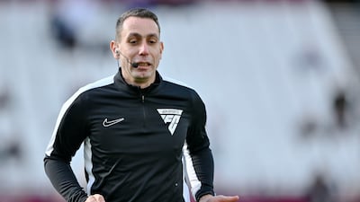Referee David Coote warms up before the English Premier League match between West Ham United and Manchester United, in London, October 26, 2024. EPA