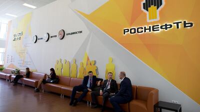 Rosneft signage in Vladivostok, Russia. The country's crude production is at a record high. Bloomberg