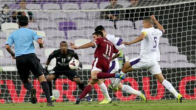 Sebastian Tagliabue prepares to launch his strike. Tagliabue's goal in the 13th minute proved enough for Al Wahda to continue Al Ain's frustrations at Hazza bin Zayed Stadium. Sammy Dallal / The National