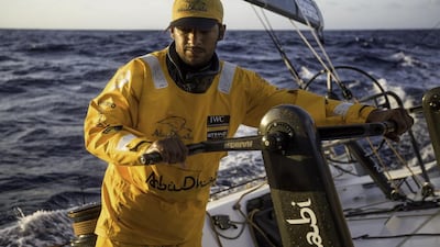 Emirati Adil Khalid sails with the Abu Dhabi Ocean Racing crew onboard Azzam during the first leg of the 2014/15 Volvo Ocean Race. Matt Knighton / Abu Dhabi Ocean Racing / Volvo Ocean Race / October 23, 2014