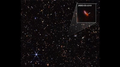 The two earliest and most distant galaxies yet confirmed, dating back to only 300 million years after the Big Bang, have been discovered using Nasa's James Webb Space Telescope. Photo: JWST / Nasa