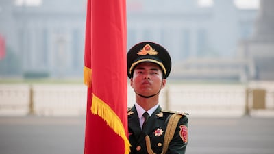 A Chinese soldier pictured before the arrival of US President Donald Trump at the Great Hall of the People in Beijing, China on Thursday. Reuters