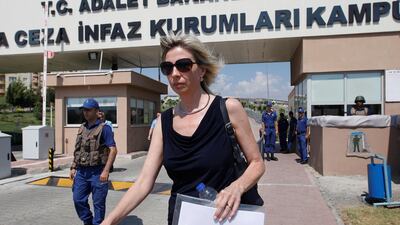Jailed US pastor Andrew Brunson's wife Norine leaves Aliaga Prison and Courthouse complex in Izmir, Turkey July 18, 2018. Reuters