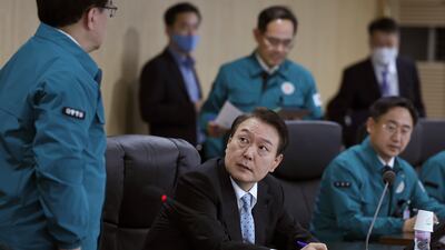 South Korea's President Yoon Suk-yeol, centre, attends a meeting of the National Security Council in Seoul, South Korea, on Wednesday. AP