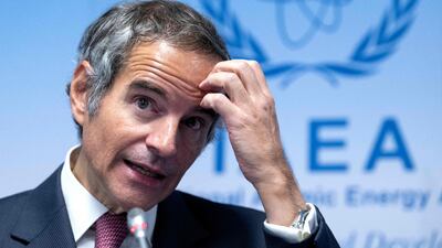 IAEA chief Rafael Grossi speaks after a board of governors' meeting in Vienna. AFP