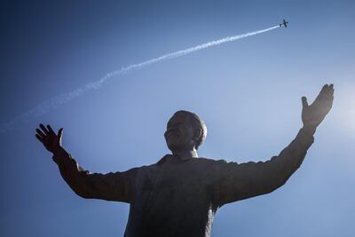 A statue of Nelson Mandela at the Union Building in Pretoria. AFP