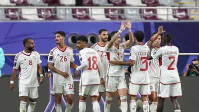United Arab Emirates players celebrate after Adil's goal. AP