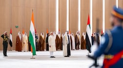 President Sheikh Mohamed and Indian Prime Minister Narendra Modi during their meeting in Abu Dhabi. UAE Presidential Court