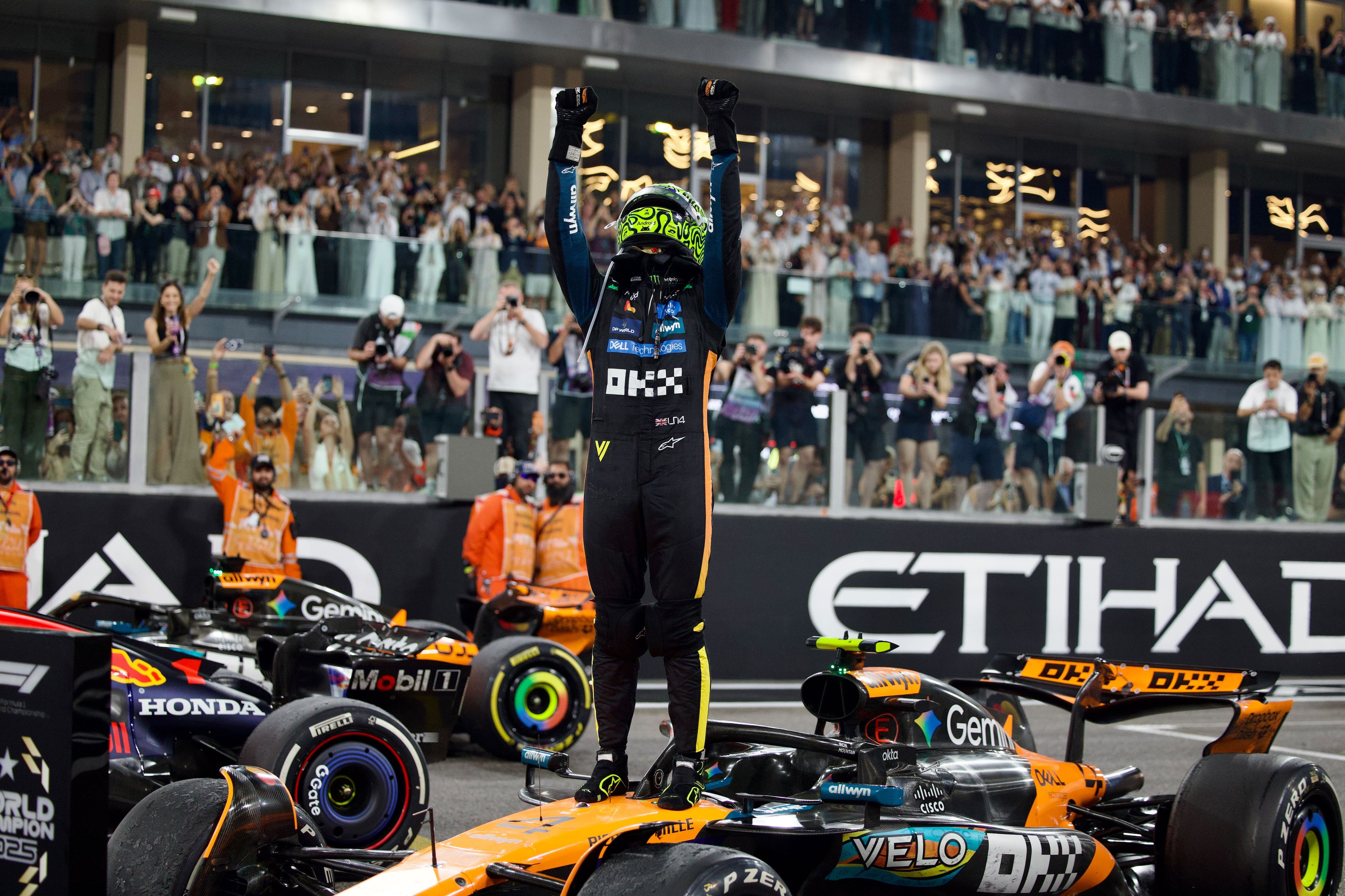 McLaren driver Lando Norris finished third in the Abu Dhabi Grand Prix to win the 2025 drivers' championship at the Yas Marina Circuit