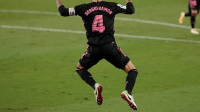 Real Madrid's defender Sergio Ramos celebrates after scoring the winner. EPA
