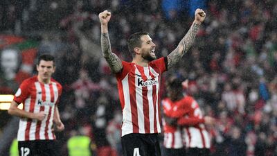 Inigo Martinez celebrates after scoring his Bilbao's second goal. AP