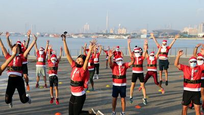A sea of Santas were jumping for joy