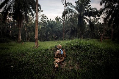 A Monusco soldier on patrol hunting for members of the Allied Democratic Forces (ADF) militia group. AFP