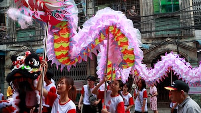 Dragon dancers in Yangon, Myanmar. EPA