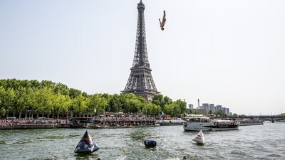 Gary Hunt of France dives from the 27.5-metre platform during the final competition day of the Red Bull Cliff Diving World Series in Paris. Getty Images