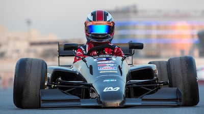 Driver Alex Connor in the Carbon Edition kart at Dubai Autodrome. Leslie Pableo for The National