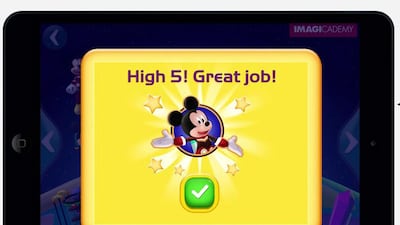A screen showing Disney Imagicademy’s new iPad app Mickey’s Magical Math World. The Walt Disney Co / AP Photo