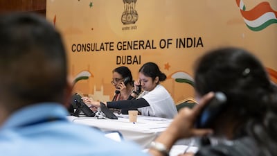 Volunteers helping out at the Indian consulate in Dubai in March this year. Antonie Robertson / The National