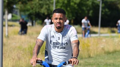 Gabriel Jesus on his bike after the training session.