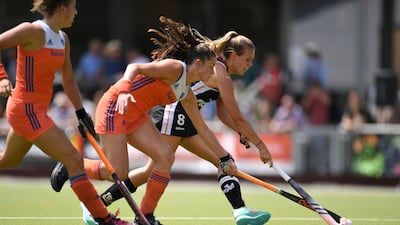 A women's hockey match between Germany and the Netherlands. Despite its popularity, sponsors are hard to find. AP