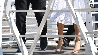 Ben Affleck and Jennifer Lopez, in Valentino, arrive at the 78th Venice International Film Festival on September 9, 2021. Getty Images