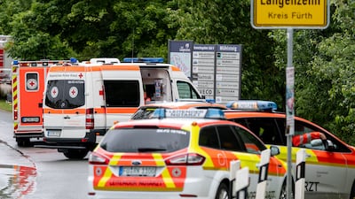 Emergency services gather at the DHL distribution centre in Langenzenn, Germany. Getty Images