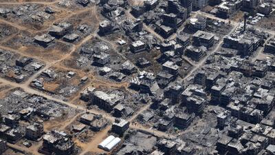 Destruction in Gaza as seen from a German Air Force plane airdropping humanitarian aid. EPA