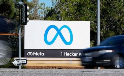Facebook's Meta logo at the company's headquarters in Menlo Park, California. AP Photo