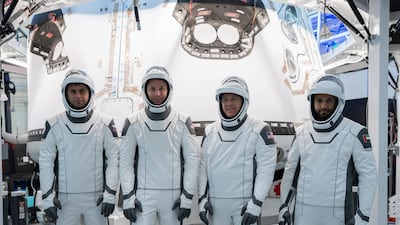Dr Al Neyadi, right, with his SpaceX Crew-6 colleagues for a training session in January at SpaceX headquarters in California.